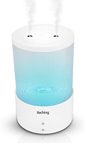 Mini Humidifiers 650ml Cool Mist Ultrasonic Humidifier for Bedroom with USB Interface 7Colorful Atmosphere Lights, Quiet Operation, LED Display with Humidistat, Auto Shut-off (White，650ml)