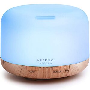 ASAKUKI 500ml Premium, Essential Oil Diffuser, 5 In 1 Ultrasonic Aromatherapy Fragrant Oil Humidifier Vaporizer, Timer and Auto-Off Safety Switch
