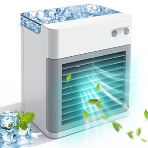 Portable Air Conditioner, Personal Air Cooler Fan, 2000 mAh Power Rechargeable Mini Air Conditioner, Evaporative Compac Air Cooler Fan, 3 Speeds 7 Colors Night Light for Home, Office and Room White